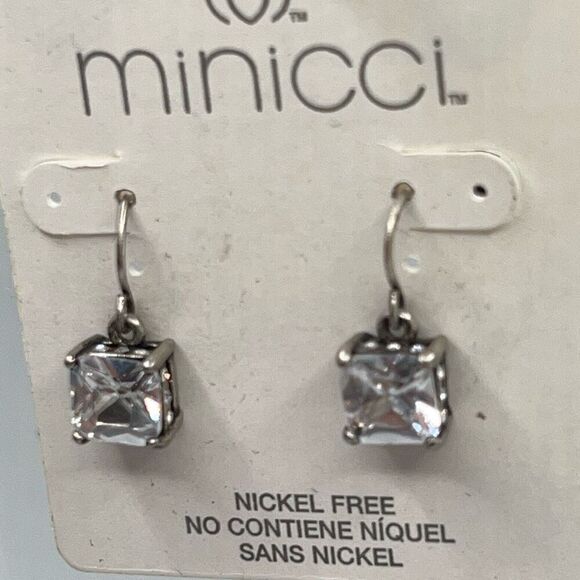 Minicci Silver Princess Cut Crystal Dangle Earrings Earrings $16ea / 3 for $25 - Picture 1 of 6